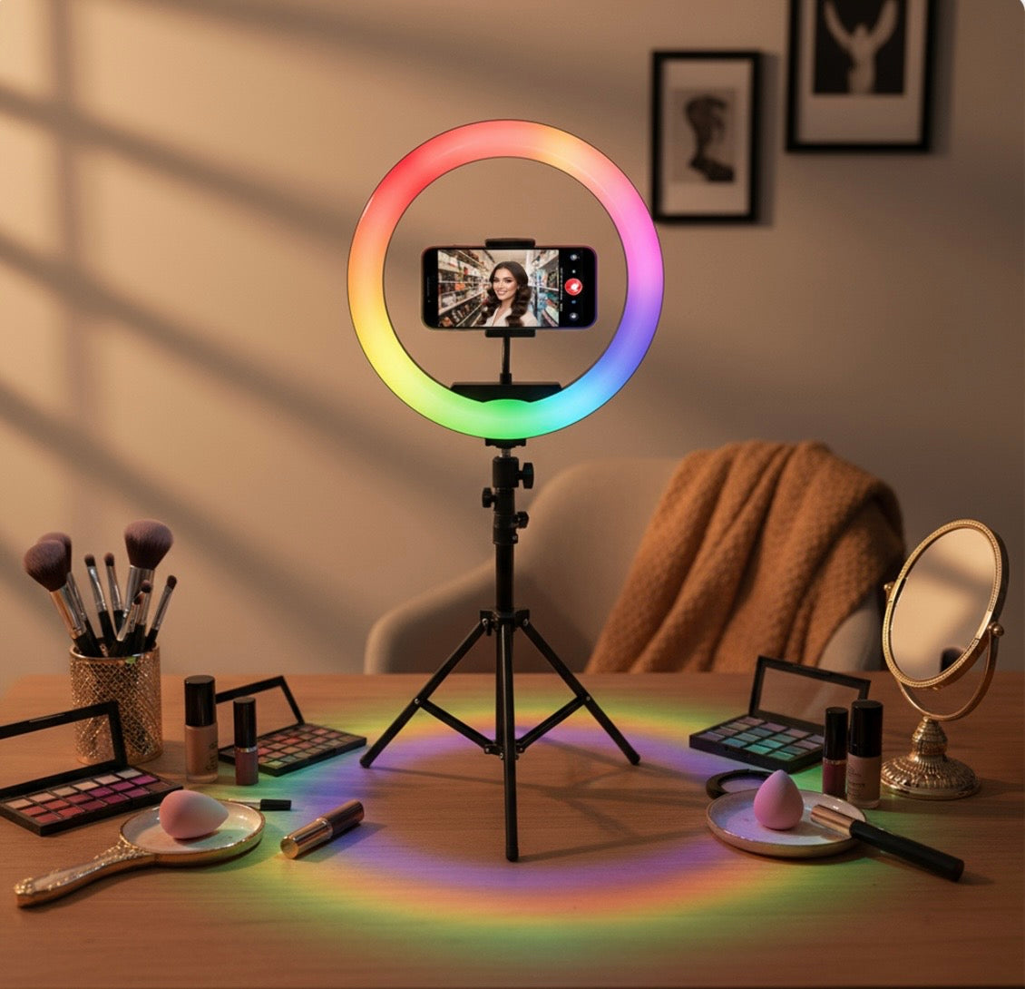 إضاءة التصوير الدائرية احترافية مع حامل جوال معدني